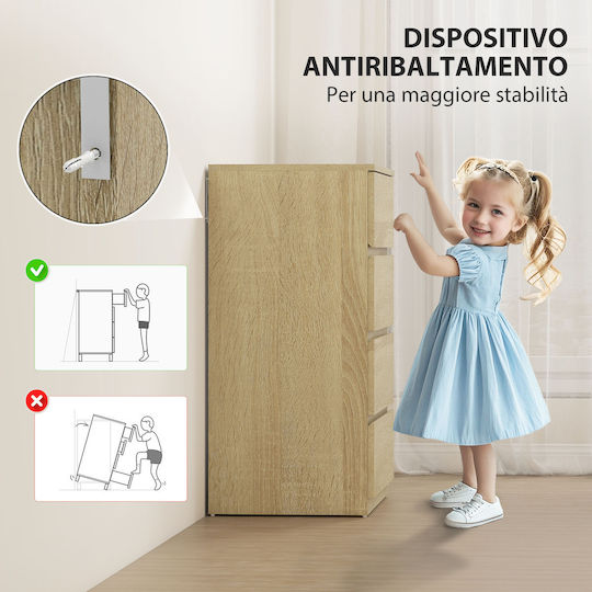 Wooden Chest of Drawers with 4 Drawers Οξιάς 60x40x80cm