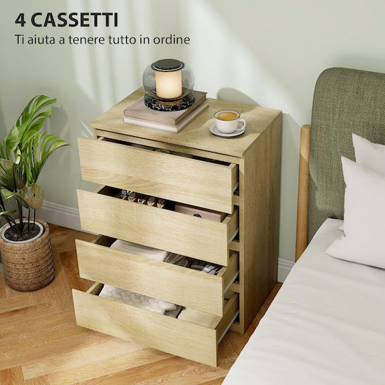 Wooden Chest of Drawers with 4 Drawers Οξιάς 60x40x80cm
