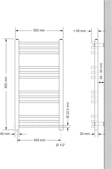LuxeBath Sahara Towel Rail Bathroom 500x800 Black