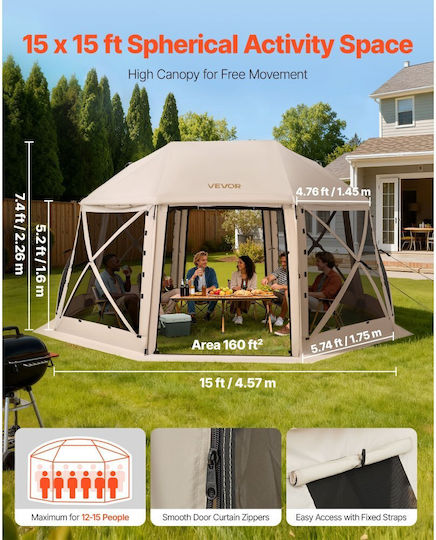 Vevor Camping Tent Beige 3 Seasons For 15 People 457x457cm