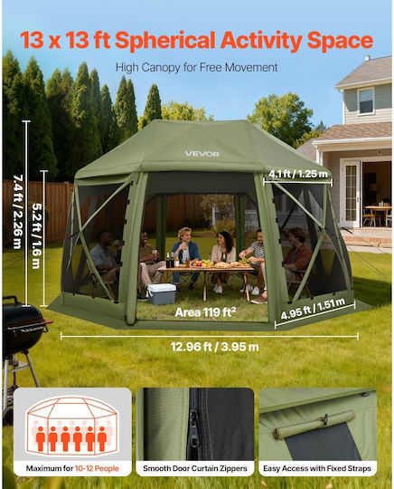 Vevor Camping Tent Pop Up Green 3 Seasons For 12 People 396x396cm