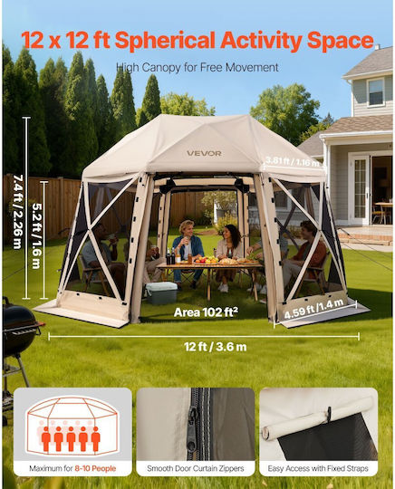 Vevor Camping Tent Geodesic Beige with Double Cloth 3 Seasons for 10 People 360x360x226cm