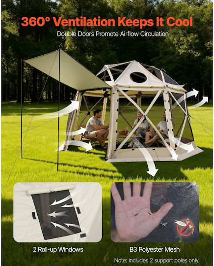 Vevor Camping Tent Geodesic Beige with Double Cloth 3 Seasons for 10 People 360x360x226cm