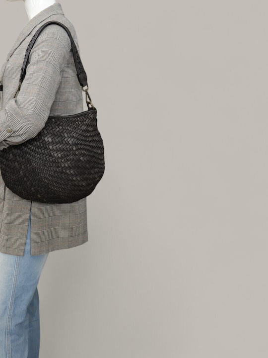 Leder Damentasche Schultertasche Schwarz