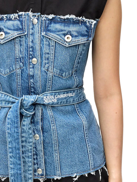Summer Mini Shirt Dress Denim Black Blue