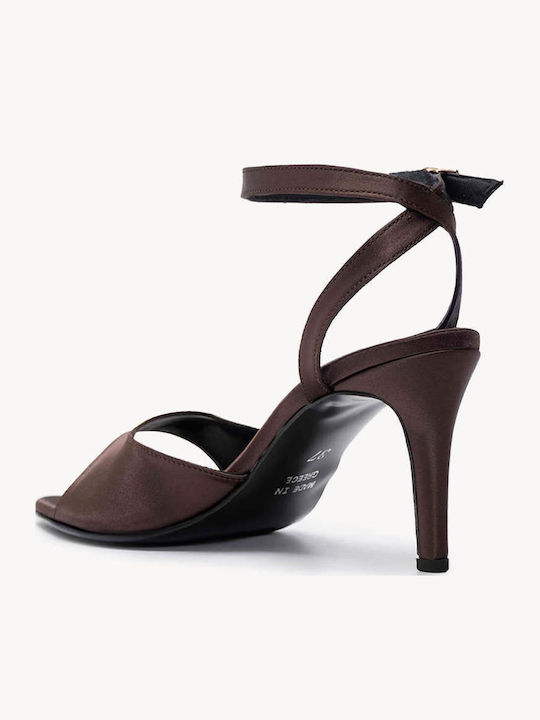 Braune Satin Damen Sandalen Mit Flachem Absatz Chiaestí Riemen