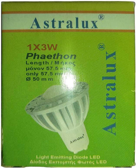 Astralux Λάμπα LED 3W για Ντουί GU10 Θερμό Λευκό