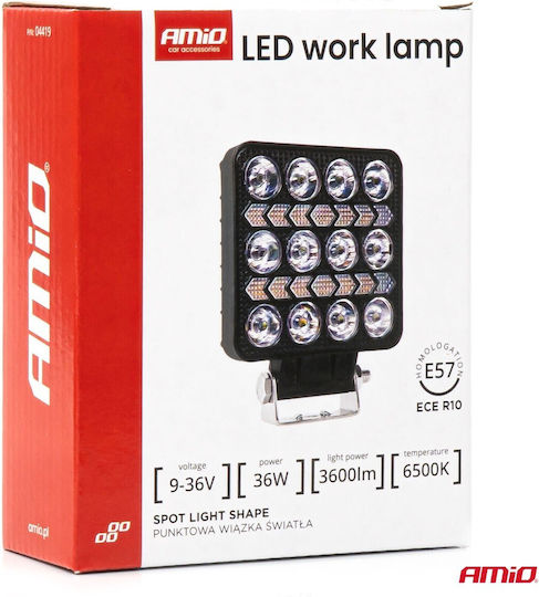 Amio Led Λάμπα Εργασίας 36w 3600lm 6500k Προειδοποιητικό Φως – 9–36v Λευκό + Κίτρινο Spot Αλουμινένια 1 Τεμ 04419/a 04419/am 04419/am