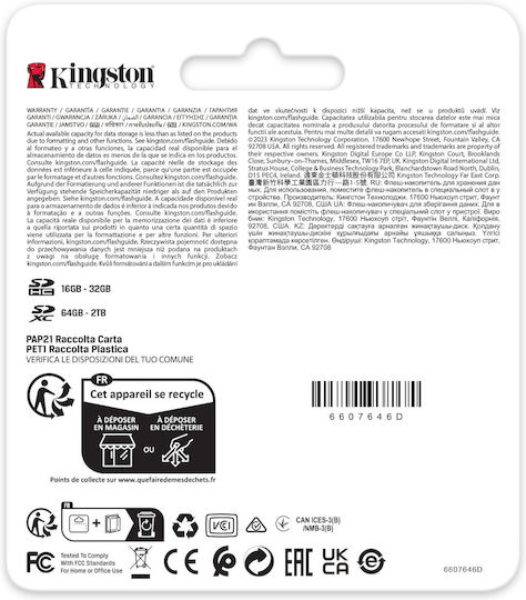 Kingston Canvas React Plus V60 SDXC 256GB Class 10 U3 V60 UHS-II