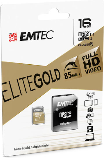 Emtec Gold+ microSDHC 16GB U1 UHS-I 85MB/s mit Adapter