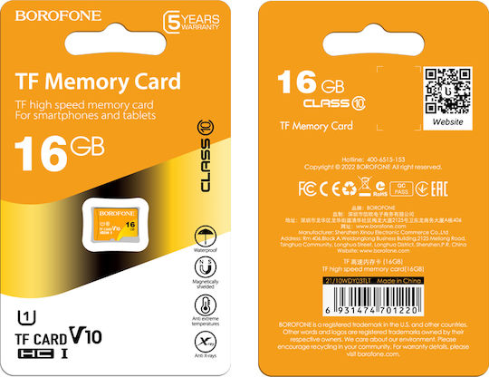 Borofone microSDHC 16GB Clasa 10 UHS-I