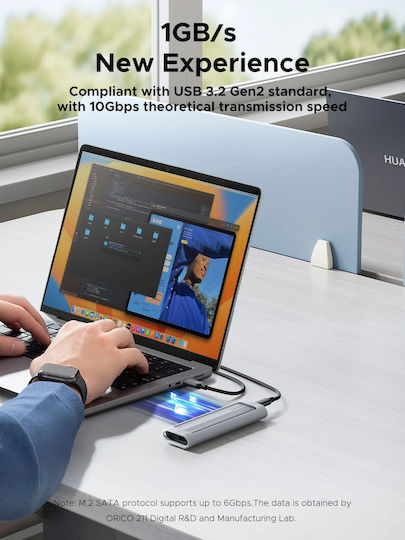 Orico Θήκη για Σκληρό Δίσκο M.2 SATA III NVME με σύνδεση USB 3.2 Type-C σε Γκρι χρώμα