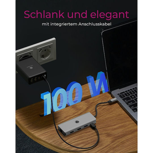 Icy Box IB-DK4012-CPD USB-C Docking Station mit HDMI 4K PD Ethernet und Verbindung 2 Monitore Gray