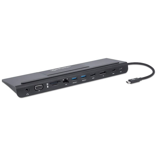 Manhattan USB-C Docking Station with DisplayPort 4K PD Ethernet and 3 Monitors Connection Black