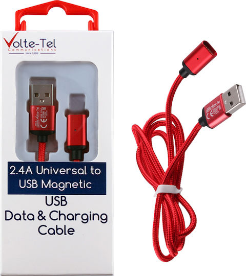Volte-Tel Braided / Magnetic USB 2.0 to micro USB Cable Κόκκινο 1m (8228292)