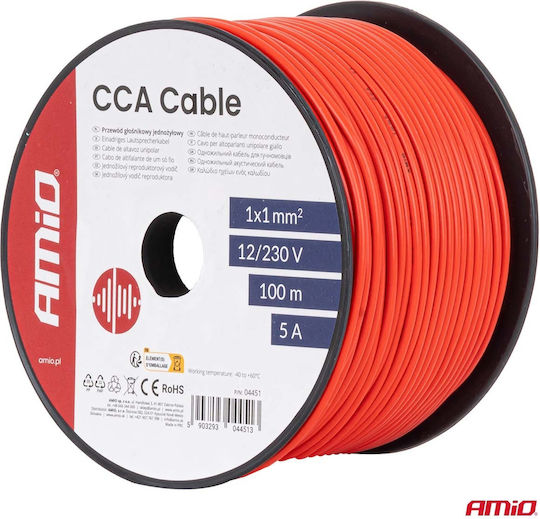 Single-core Red Cable Approx 1x1mm2 100m 5a 12/230v Amio-04451