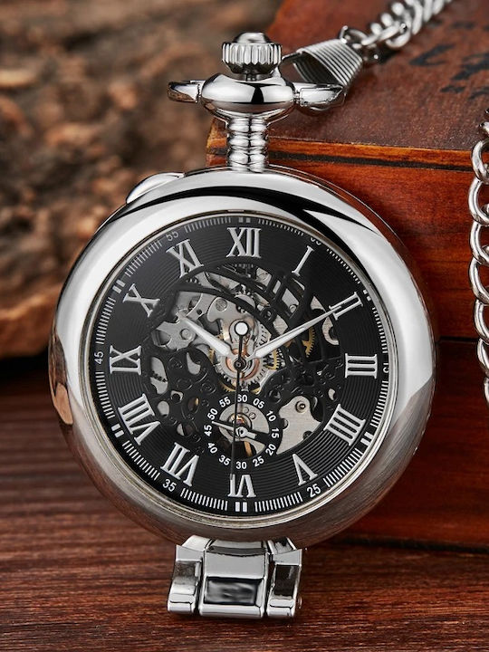 Gorben Ανδρικό Ρολόι 47mm Τσέπης Μπαταρίας Ασημί