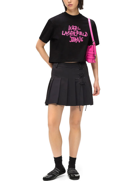 Women's Crop T-shirt Black-fuchsia