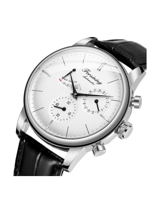 Forsining Herrenuhr 20mm Batterie mit Schwarz Lederarmband