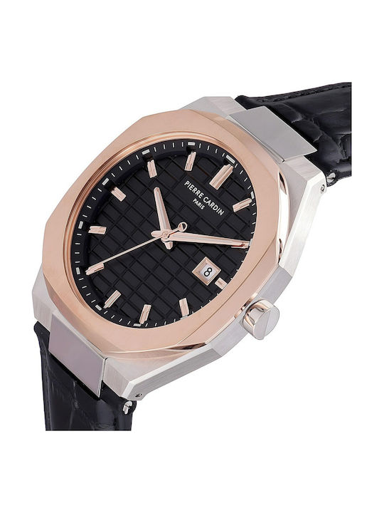 Pierre Cardin Ceas Bărbați 42mm Baterie Cu Curea Din Piele Neagră