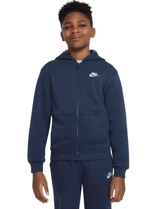 Fleece Kids Sweatshirt Cardigan With Hood And Pockets Navy Blue Nsw Club Flc