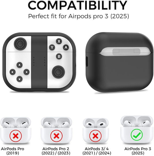 AHAstyle Case Silicone with Hook in Black color for Apple AirPods Pro 3