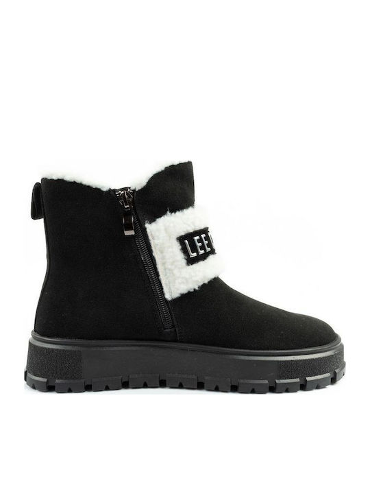 Leder Stiefeletten Damen Schwarz