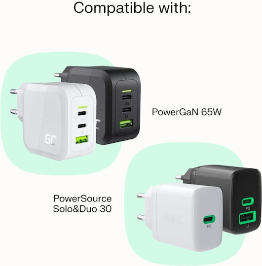 Green Cell USB 2.0 Cable USB-C male - USB-C 100W Green 1.2m