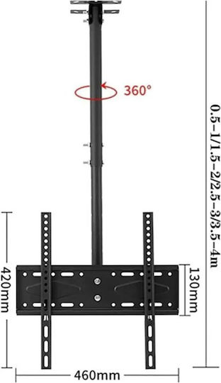 KLN-726605 Βάση Τηλεόρασης Οροφής έως 60" Ασημί