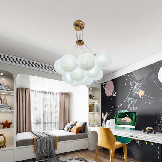 Lustră Suspendată Modernă Loft Bagliore Glob 9xe27 Înălțime Reglabilă Auriu