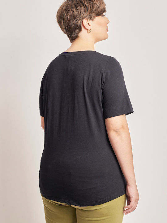 Bluza Damă Bumbac Mâneci Scurte Neagră