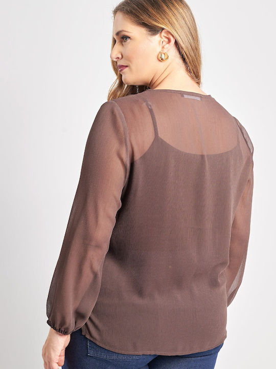 Bluza Damă Mânecă Lungă Maro