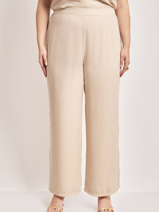 Femei Din material textil Pantaloni cu elastic cu Croială Dreaptă Bej cu Paiete