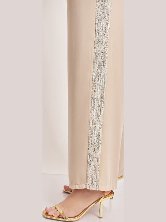 Femei Din material textil Pantaloni cu elastic cu Croială Dreaptă Bej cu Paiete