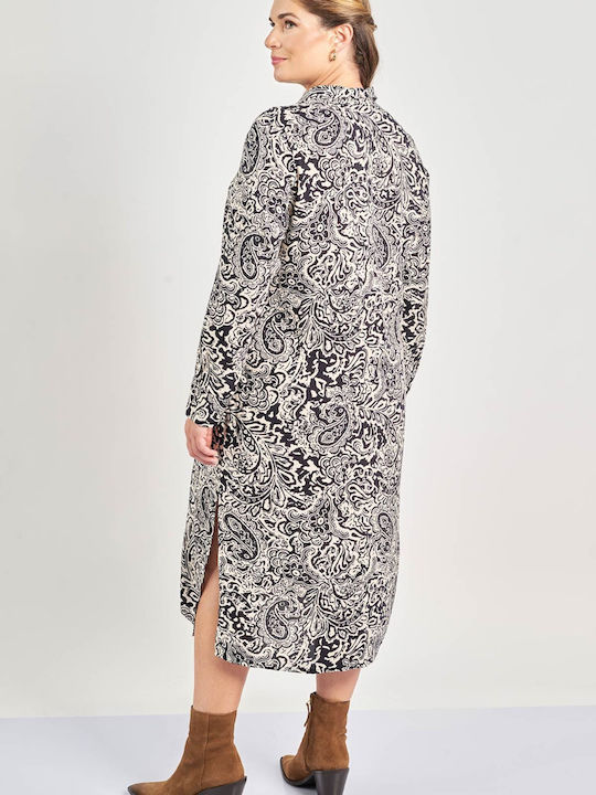 Rochie-Cămașă Midi Mânecă Lungă Imprimeu Paisley