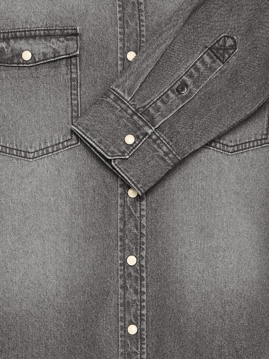 Long Sleeve Denim Shirt in Regular Fit Grey/Black