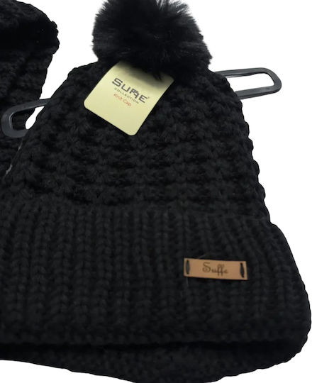 Beanie Γυναικείος Σκούφος Πλεκτός σε Μαύρο χρώμα