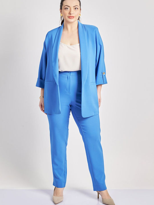 Dama Tesatura Pantaloni cu Croială Slim Albastru