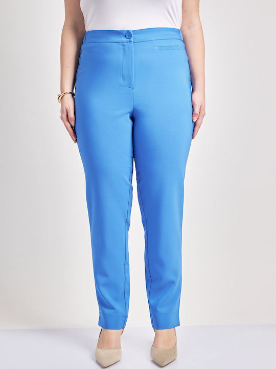 Dama Tesatura Pantaloni cu Croială Slim Albastru