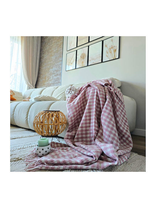 Kotonia Home Pătură Semidublă Cu Franjuri 180x230cm Roz Pudrat