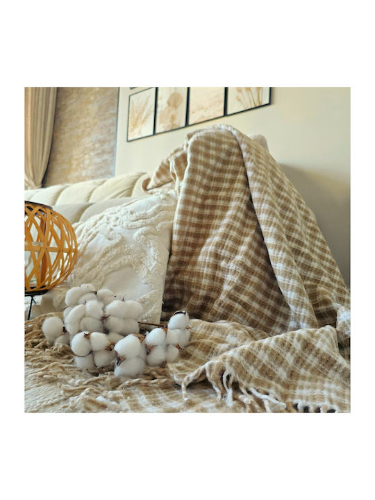 Kotonia Home Pătură Muselină Semidublă Cu Franjuri 180x230cm Caramel