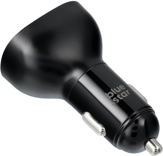 Blue Star Auto-Ladegerät 63W 3A Schnellladen mit Anschlüssen: 1xUSB 1xType-C Schwarz Farbe