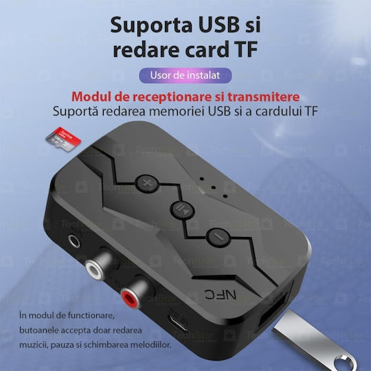 Adaptor Bluetooth M23 Transmițător Receptor Tv Pc Sistem Audio Acasă Jack 3,5 mm Micro Sd Usb Aux Nfc Rca Negru