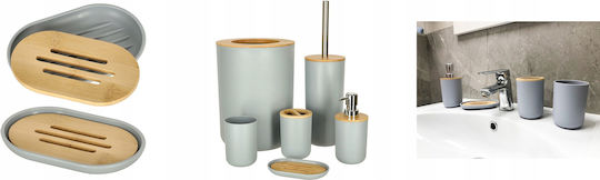 ikonka Plastic Bathroom Accessory Set Gray 6pcs