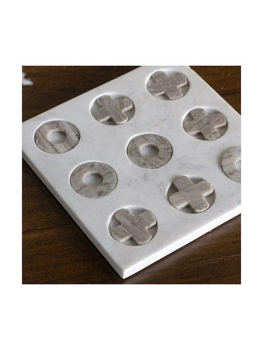 Artekko Tic Tac Toe Gray Marble Decorative Tic Tac Toe White Base 23x23x1.5 Cm