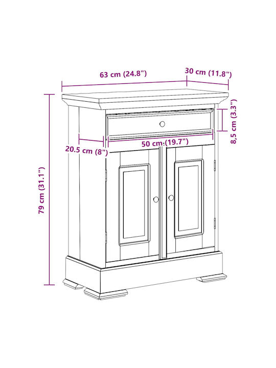 Cabinet Storage Solid Wood L63xW30xH79cm
