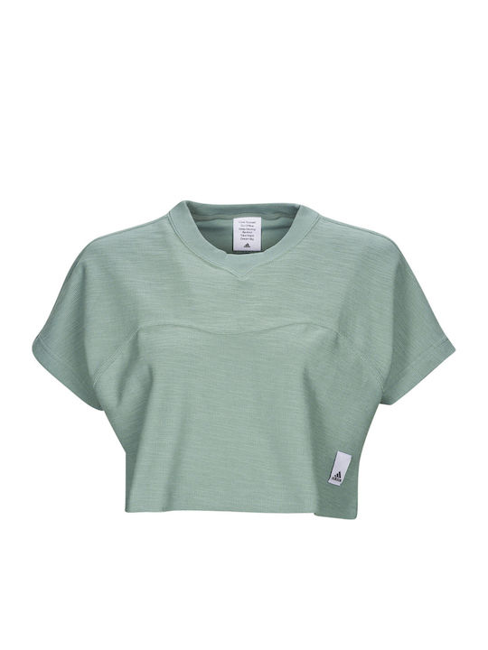 Γυναικείο Crop Top Βαμβακερό Κοντομάνικο Χακί