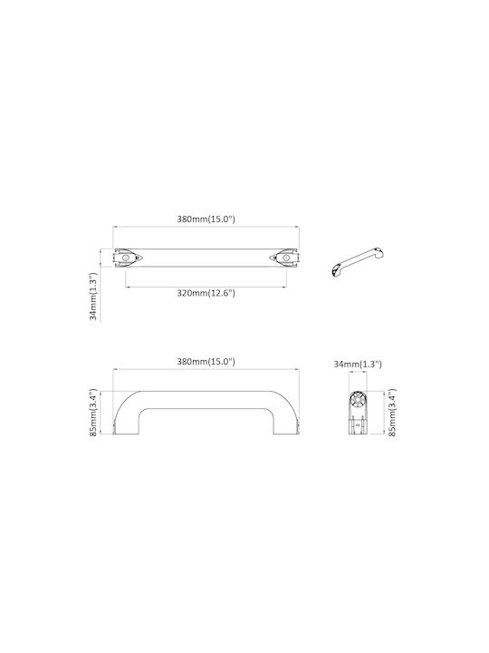 vidaXL Handle Furniture made of Metallic Black 380mm (Center Distance 34mm) 864708 12pcs
