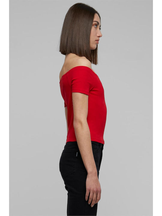 Women's Summer Crop Top Off-Shoulder Cotton Short Sleeve Red