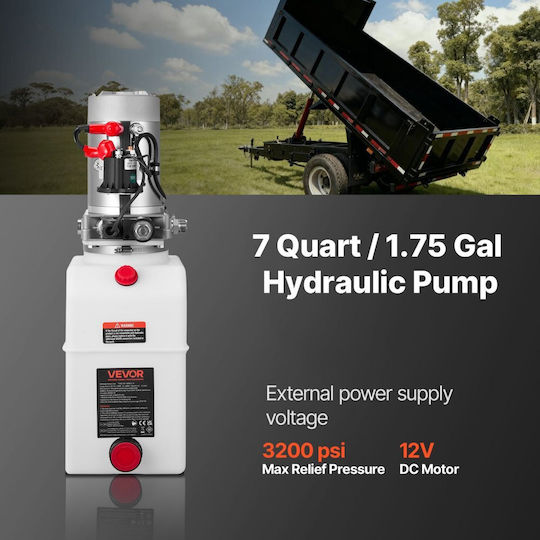 Vevor Hydraulic Power Unit 7 L Single Acting Towing Pump Maximum Relief Pressure 22 Mpa Flow Rate 3.4 L Min Hydraulic Pump Dc 12v Metal Tank Car Trailer Lifting